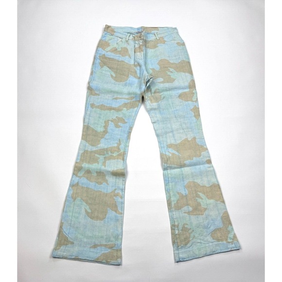 Pants - 120% Lino Italy Camo Linen Flare Pants‎ Women 42 S Zip Closure 5-Pockets RARE!